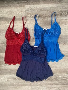 Lace-Trim Lingerie Tops - Red, Royal Blue, Navy